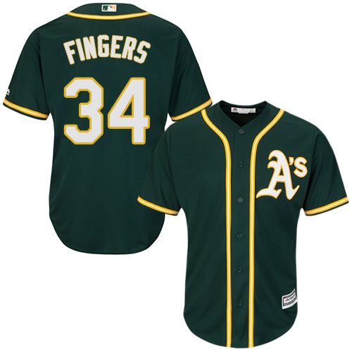 Athletics #34 Rollie Fingers Green Cool Base Stitched Youth MLB Jersey